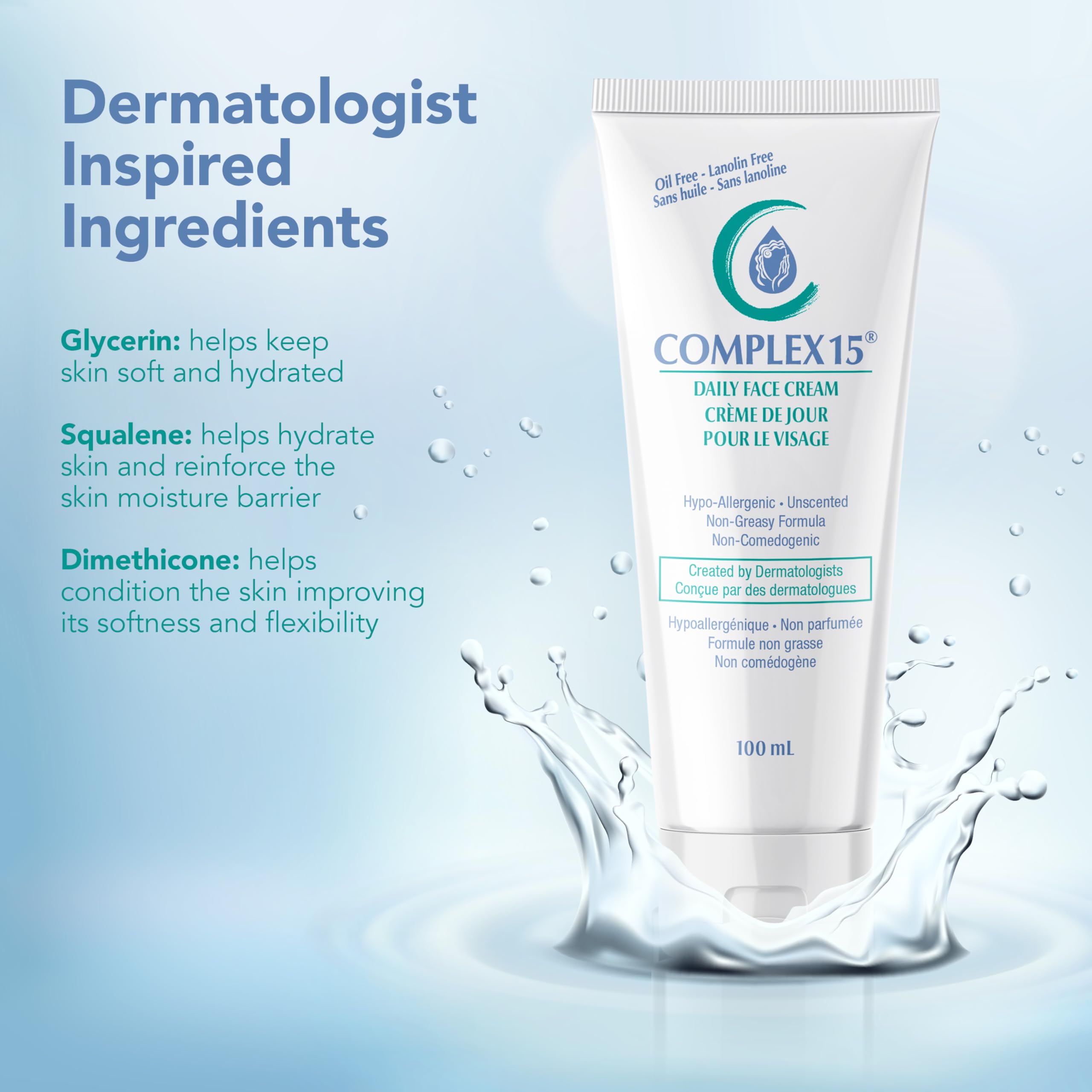 Complex 15 Daily Face Cream dispense pump emphasizes clean, controlled application.