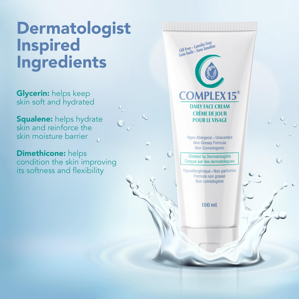 Complex 15 Daily Face Cream dispense pump emphasizes clean, controlled application.