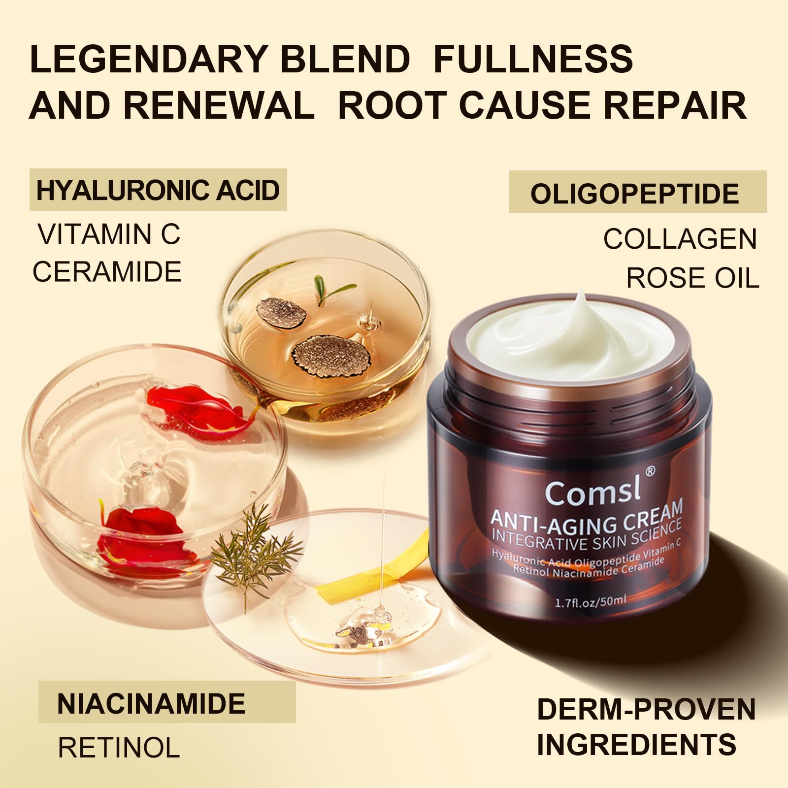 Comsl hyaluronic acid deep hydration application showing plump, moisturized skin.