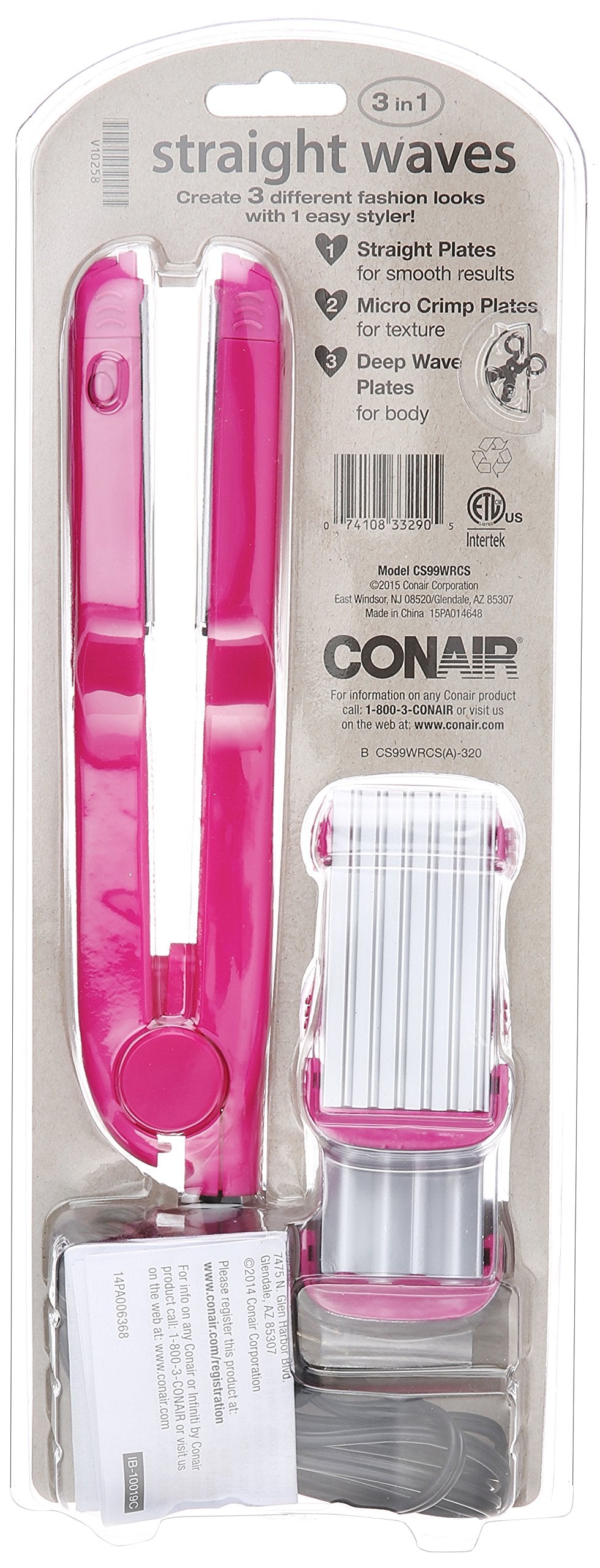 Conair 3-in-1 straight waves styler eight-inch length for easy handling