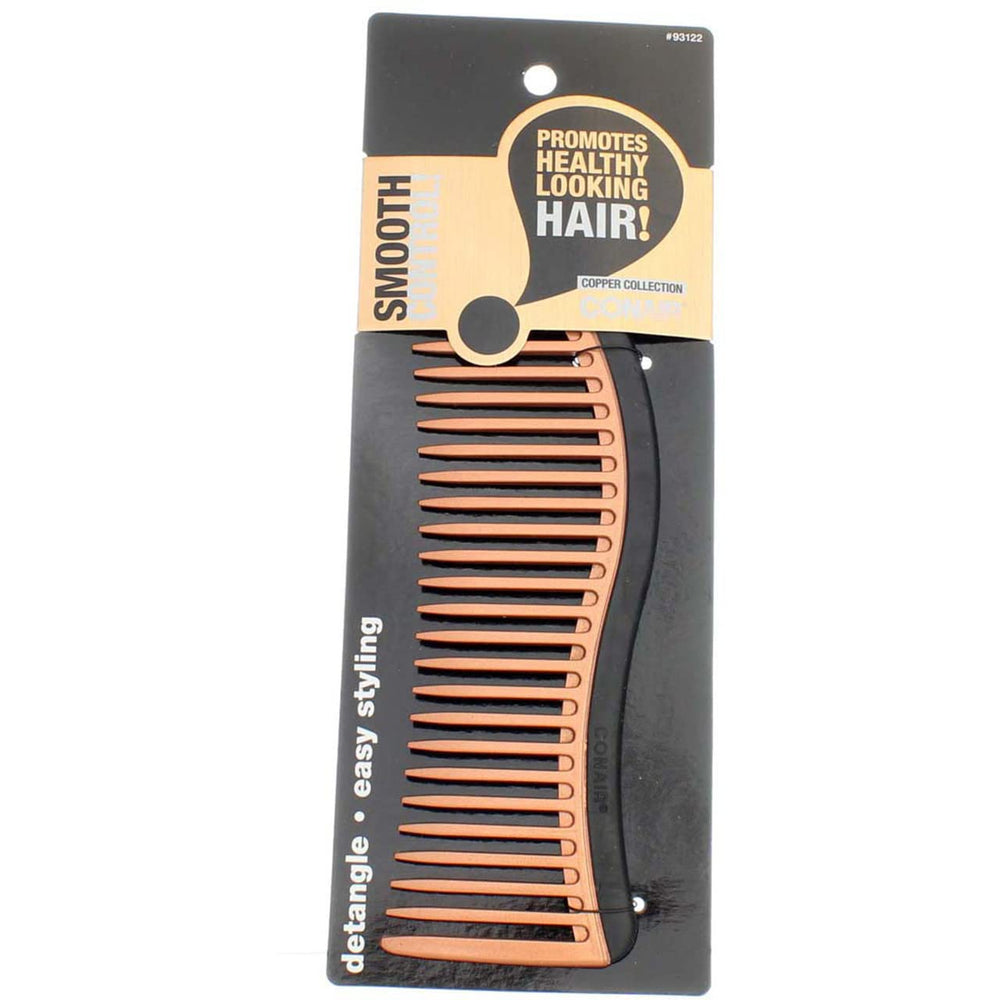 Conair Copper Detngle Comb metal teeth shine, offering snag-free detangling during styling.