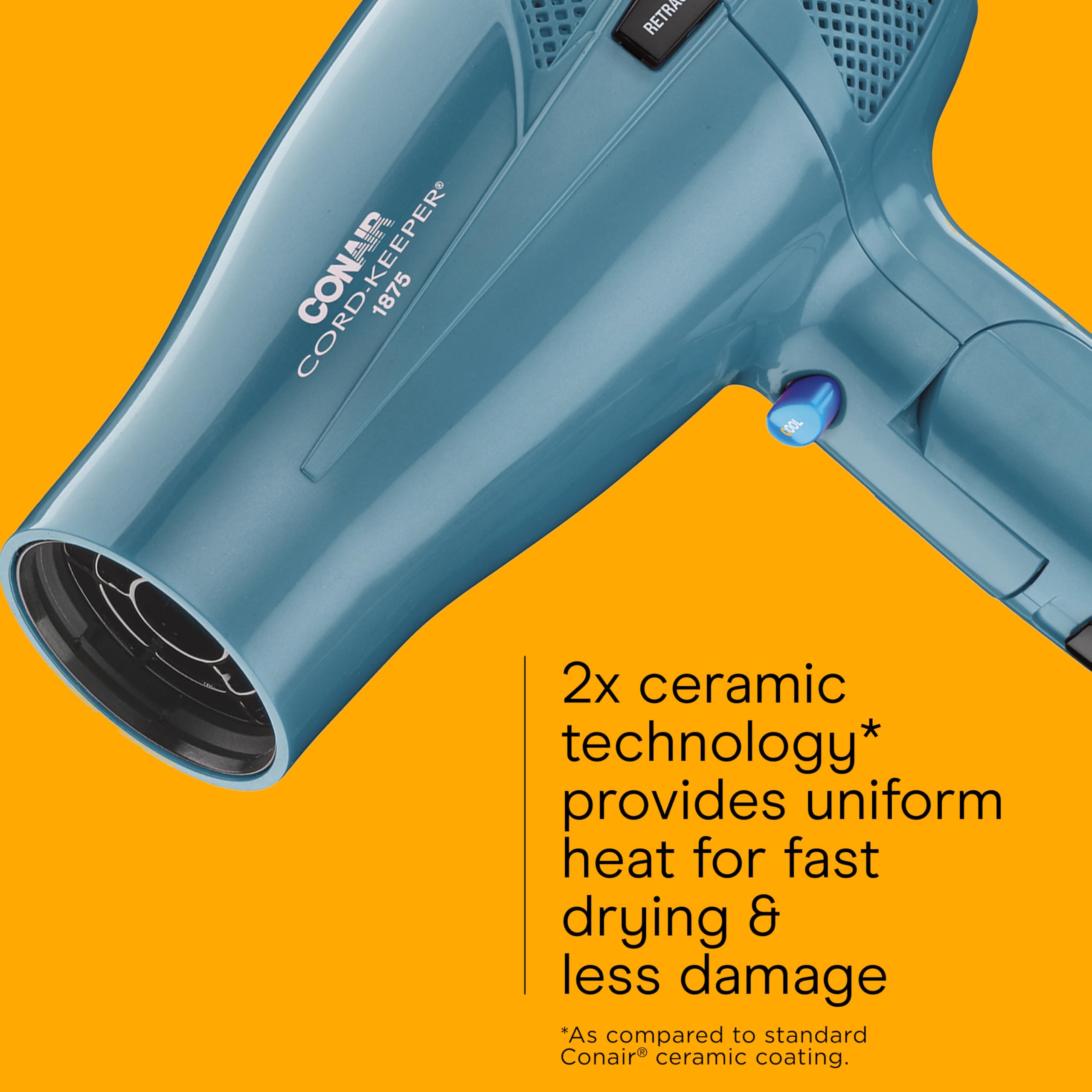 Conair Cord-Keeper Dryer teal-color finish adds stylish flair to styling.
