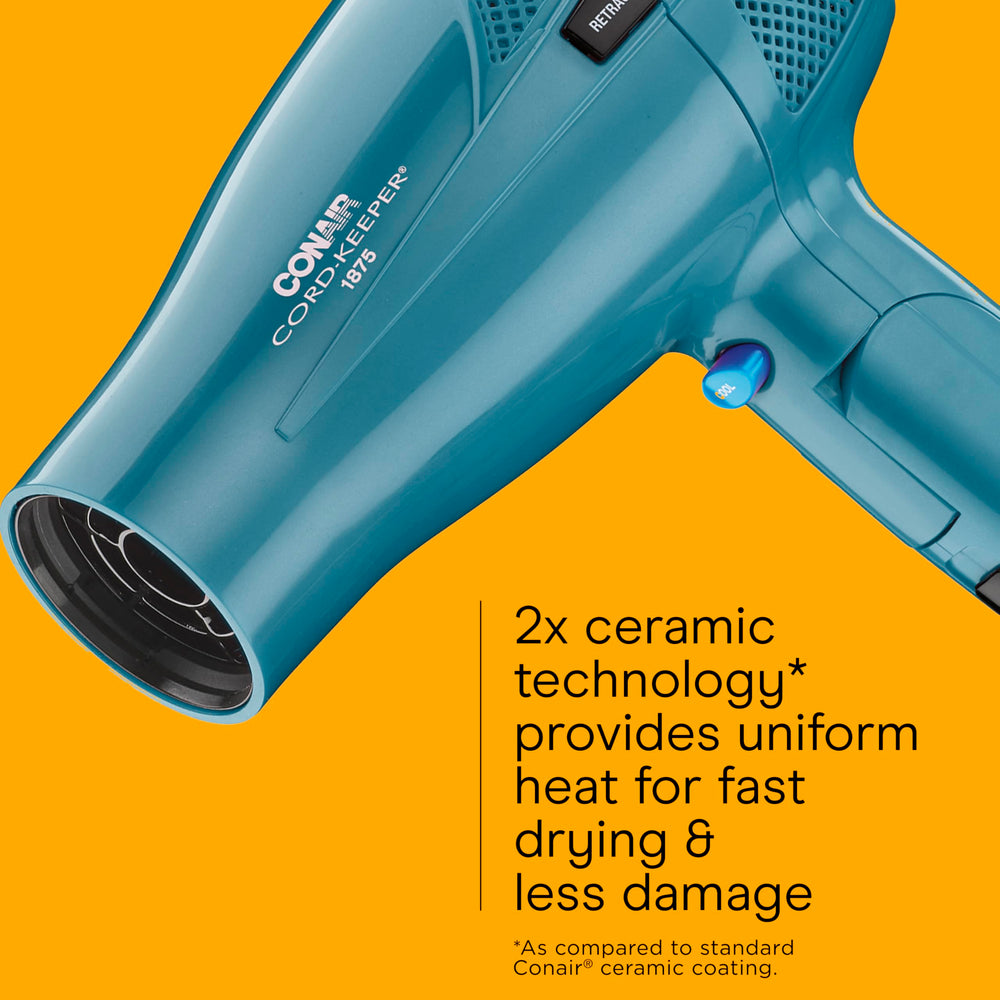 Conair Cord-Keeper Dryer teal-color finish adds stylish flair to styling.