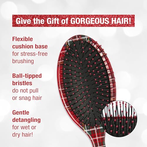 Conair Detangle Cushion Brush close-up shows flexible bristles for detangling.