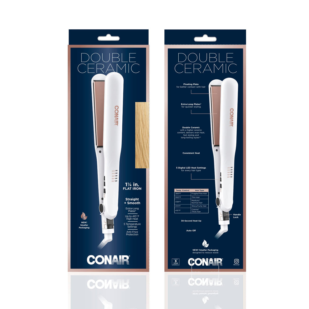 Conair Double Ceramic Flat Iron in-use showing smooth straightening across hair sections.
