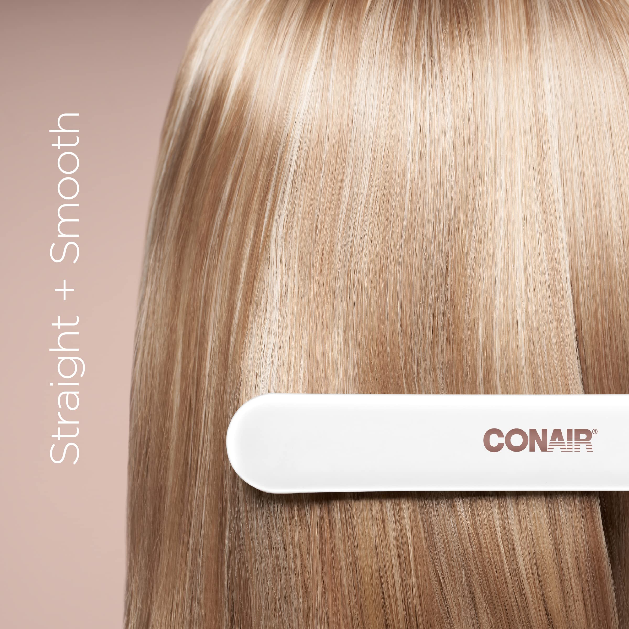 Conair flat iron with anti-frizz protection for a smoother, shinier finish.
