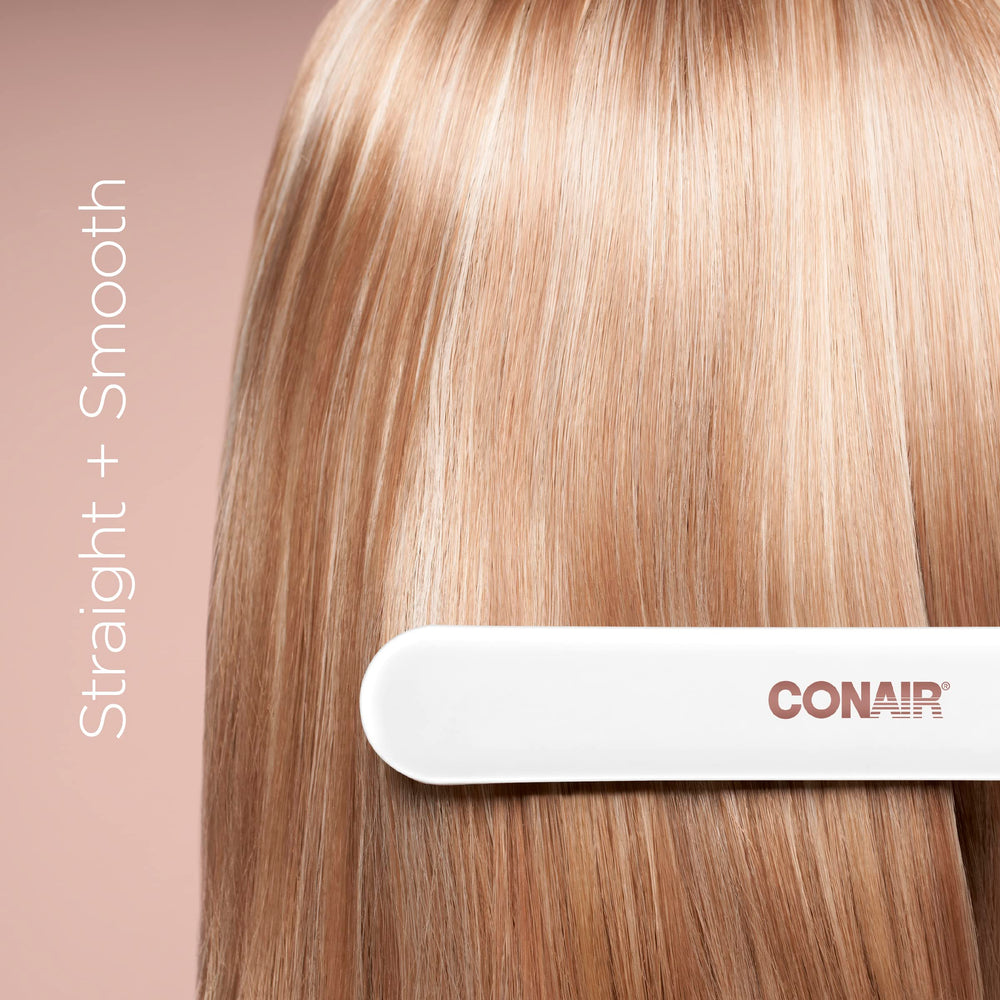 Conair flat iron with anti-frizz protection for a smoother, shinier finish.