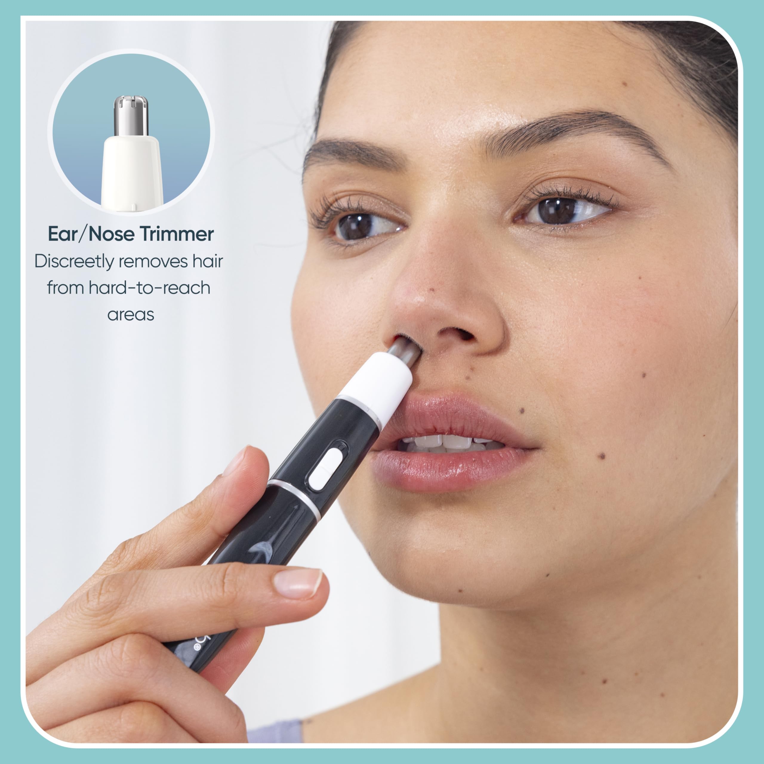 Conair GIRLBOMB nose trimmer detail for quick, painless maintenance.