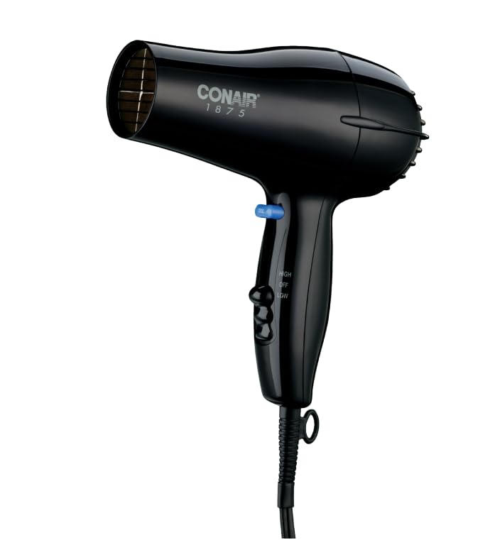 Conair hairdryer black side profile shows ergonomic grip for comfortable styling