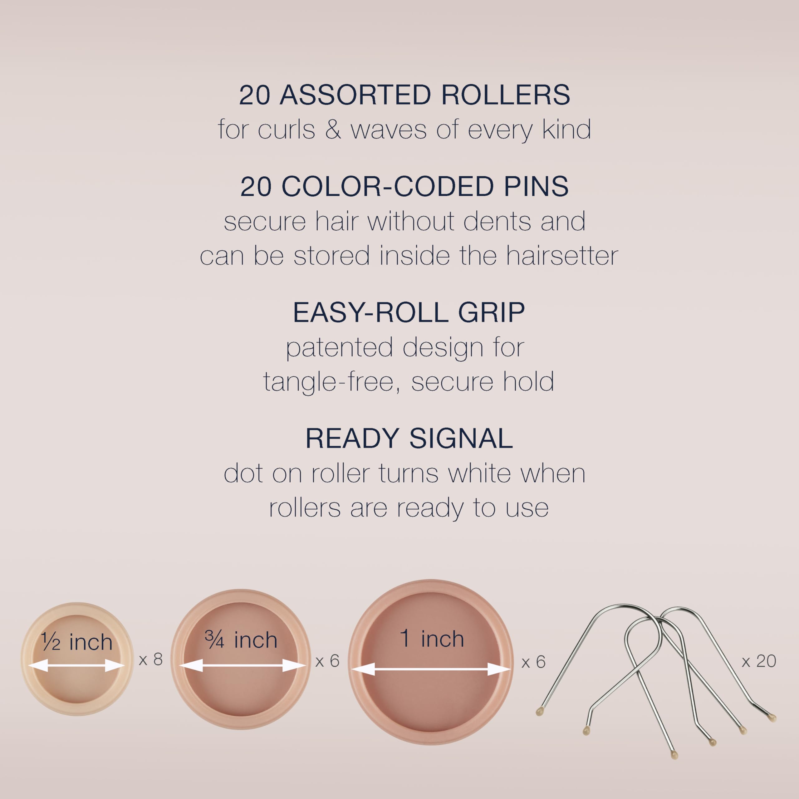 Conair HairSetter color-coded clips secure rollers for mess-free styling.