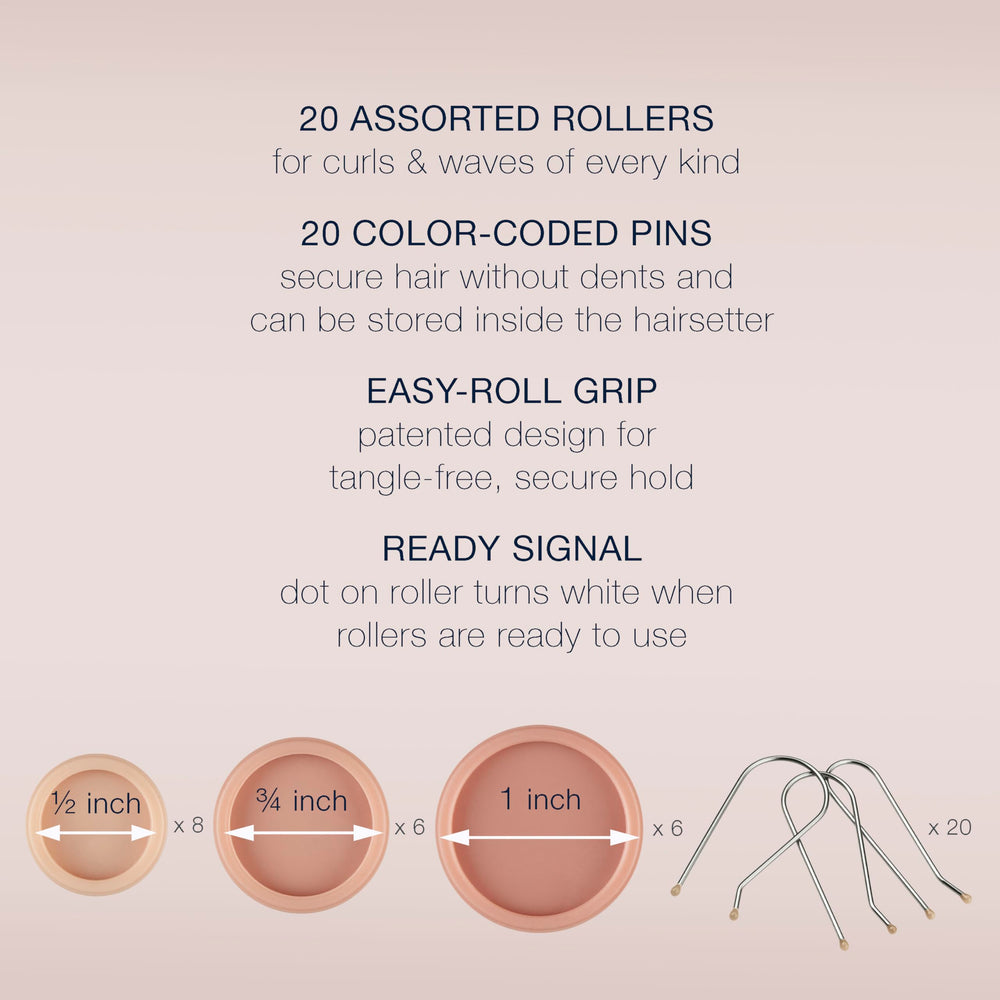 Conair HairSetter color-coded clips secure rollers for mess-free styling.