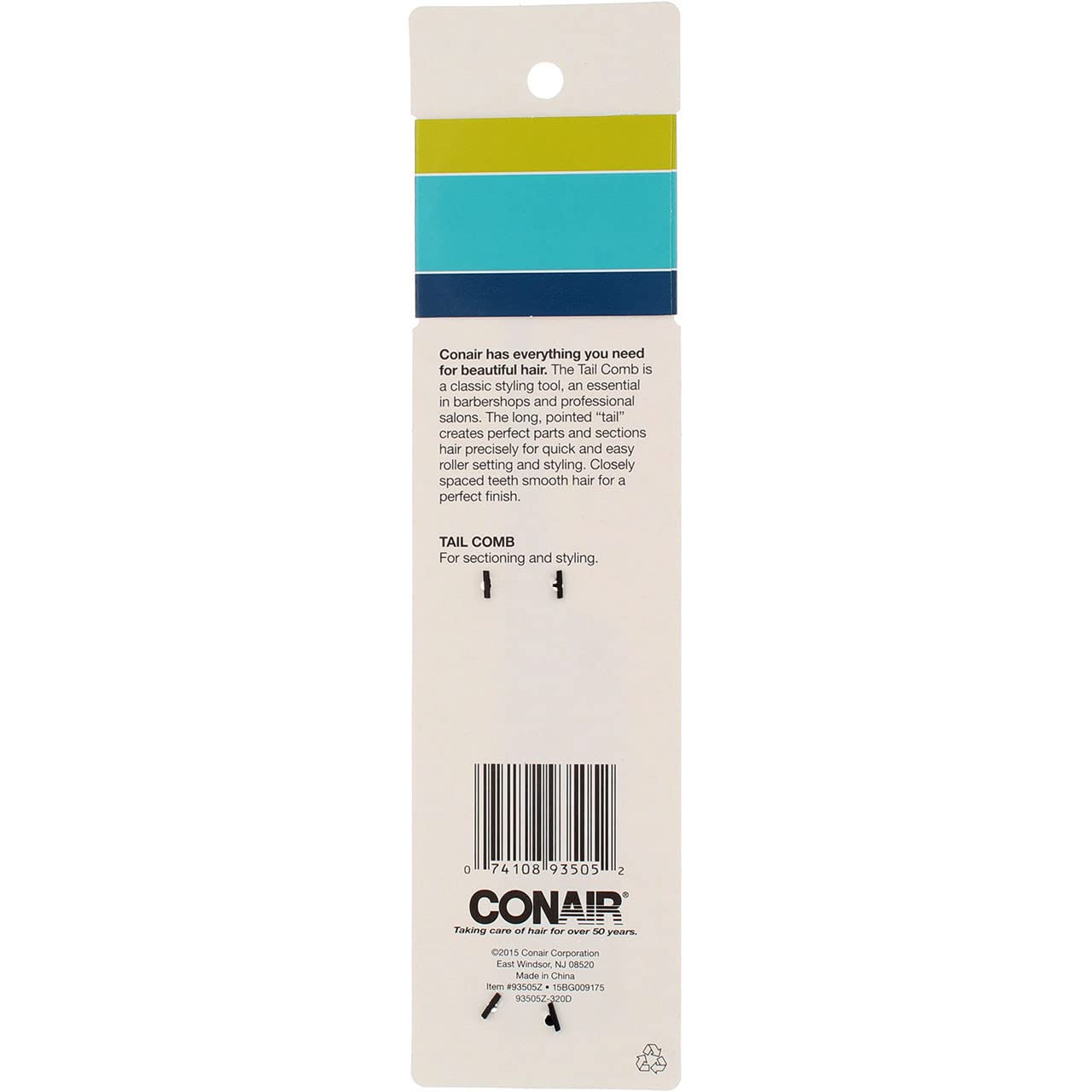 Conair hard rubber tail comb pack 3 teeth smooth hair for a polished finish and controlled styling.