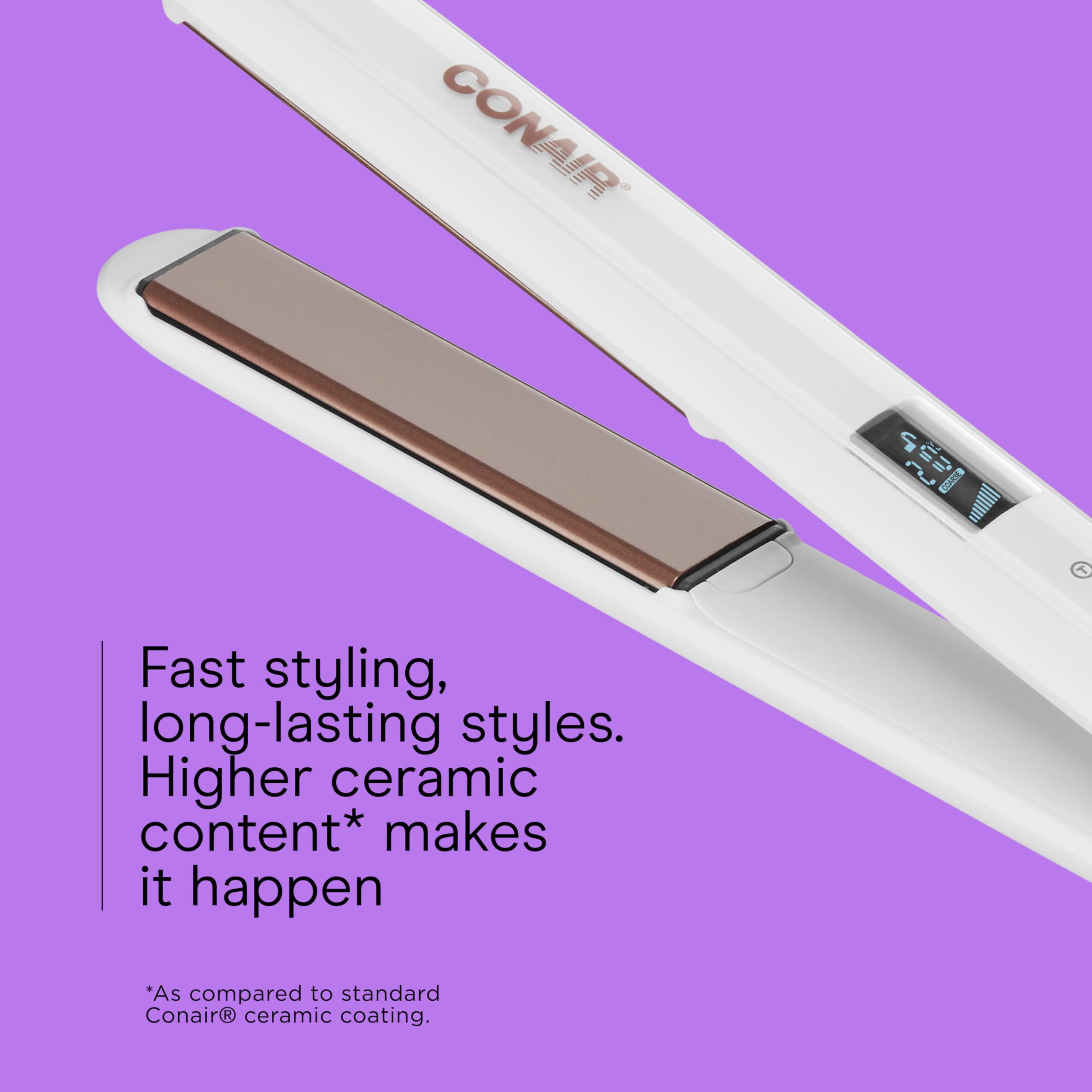 Conair heat settings display shows 30 temperatures for tailored styling.