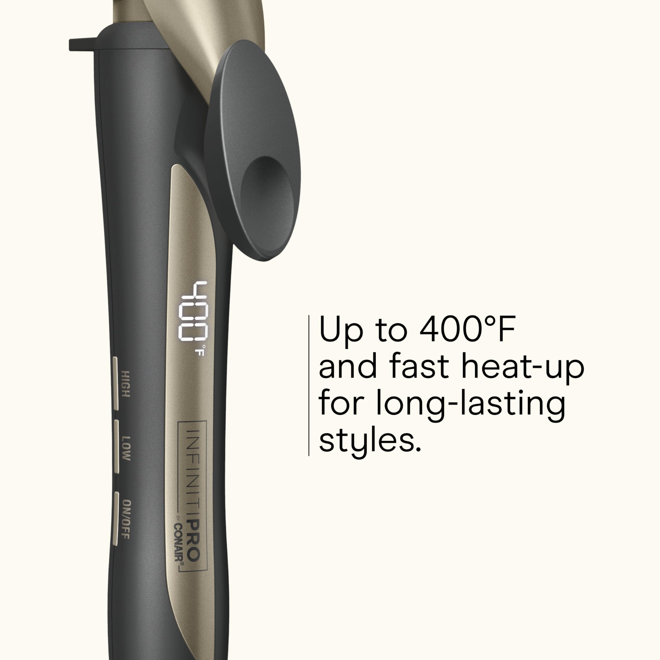 Conair Infiniti Pro shows quick 30-second heat-up for fast styling.