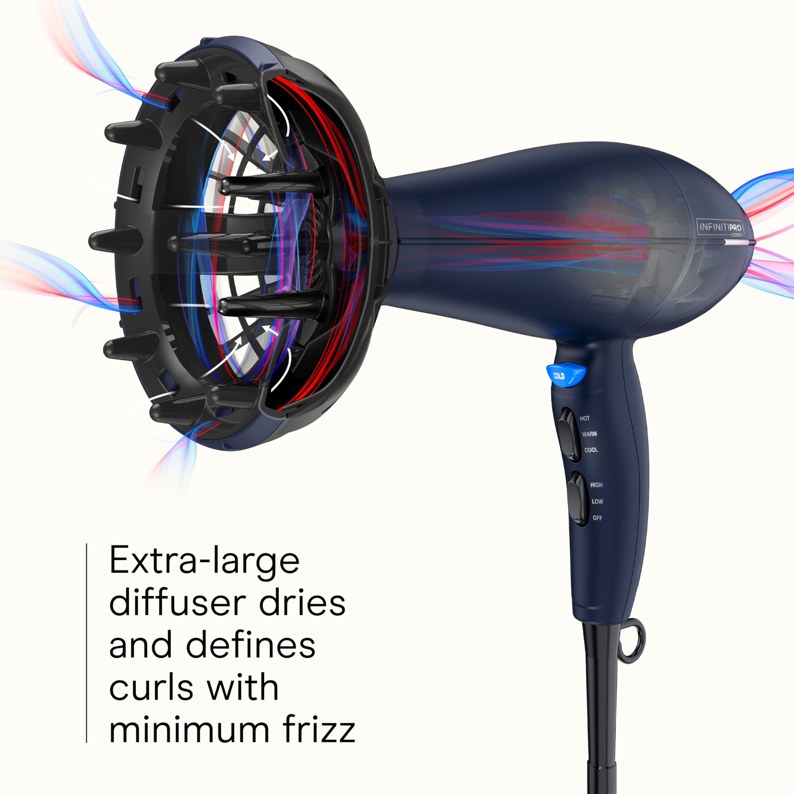Conair InfinitiPRO with ceramic heat for gentle infrared drying and reduced damage.