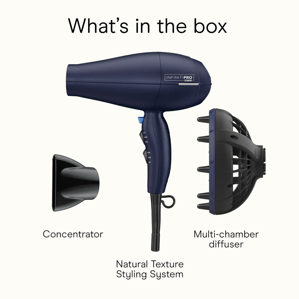 Conair InfinitiPRO motor close-up highlighting durability and fast drying performance.