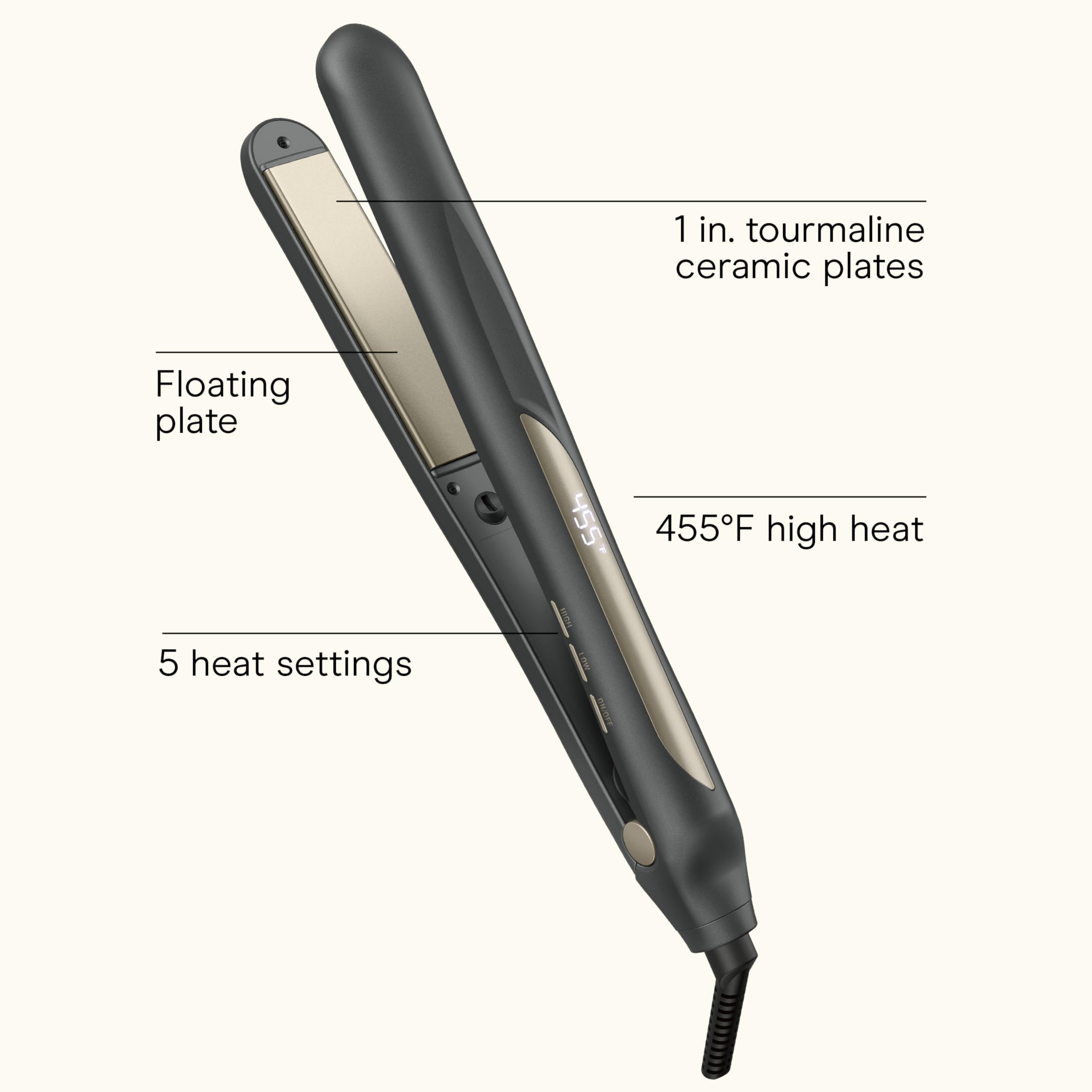 Conair Infiniti Pro tourmaline flat iron side profile showing versatile performance for straightening or curling.