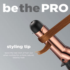 Conair INFINITIPRO Rose Gold Titanium Curling Iron cool-tip visible for safe handling.