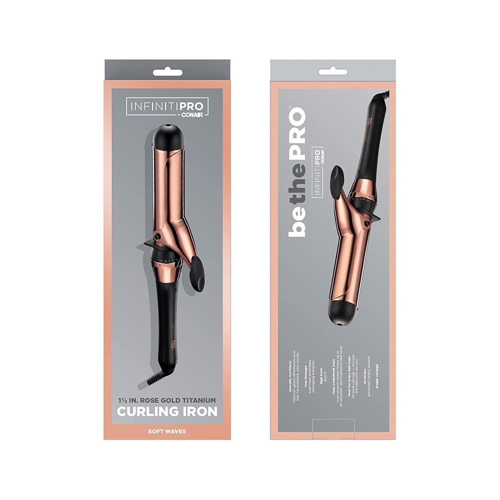 Conair INFINITIPRO Rose Gold Titanium Curling Iron delivers glossy, frizz-free waves.