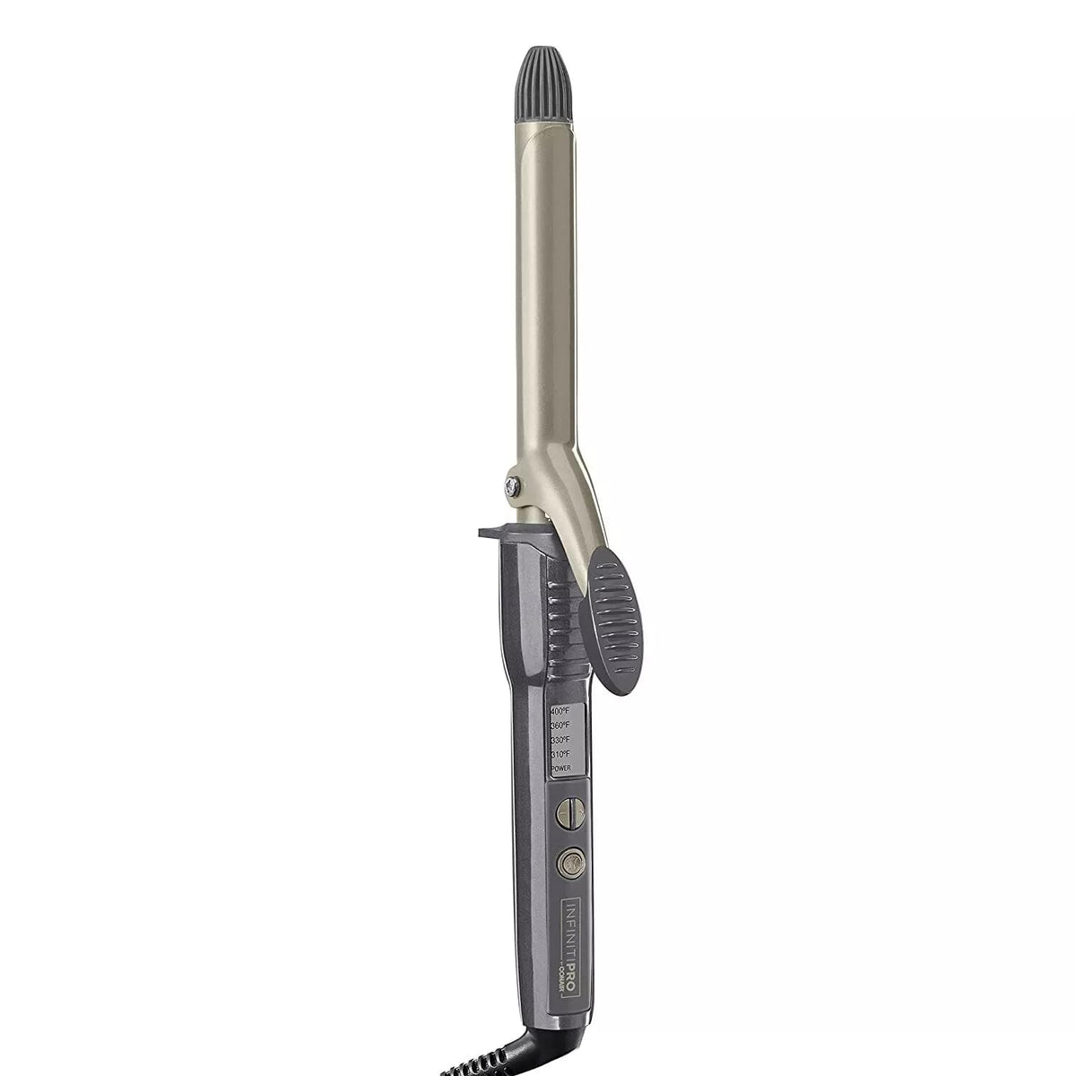 Conair InfinitiPRO Tourmaline curling iron closeup on 3-4 inch barrel for tight curls.