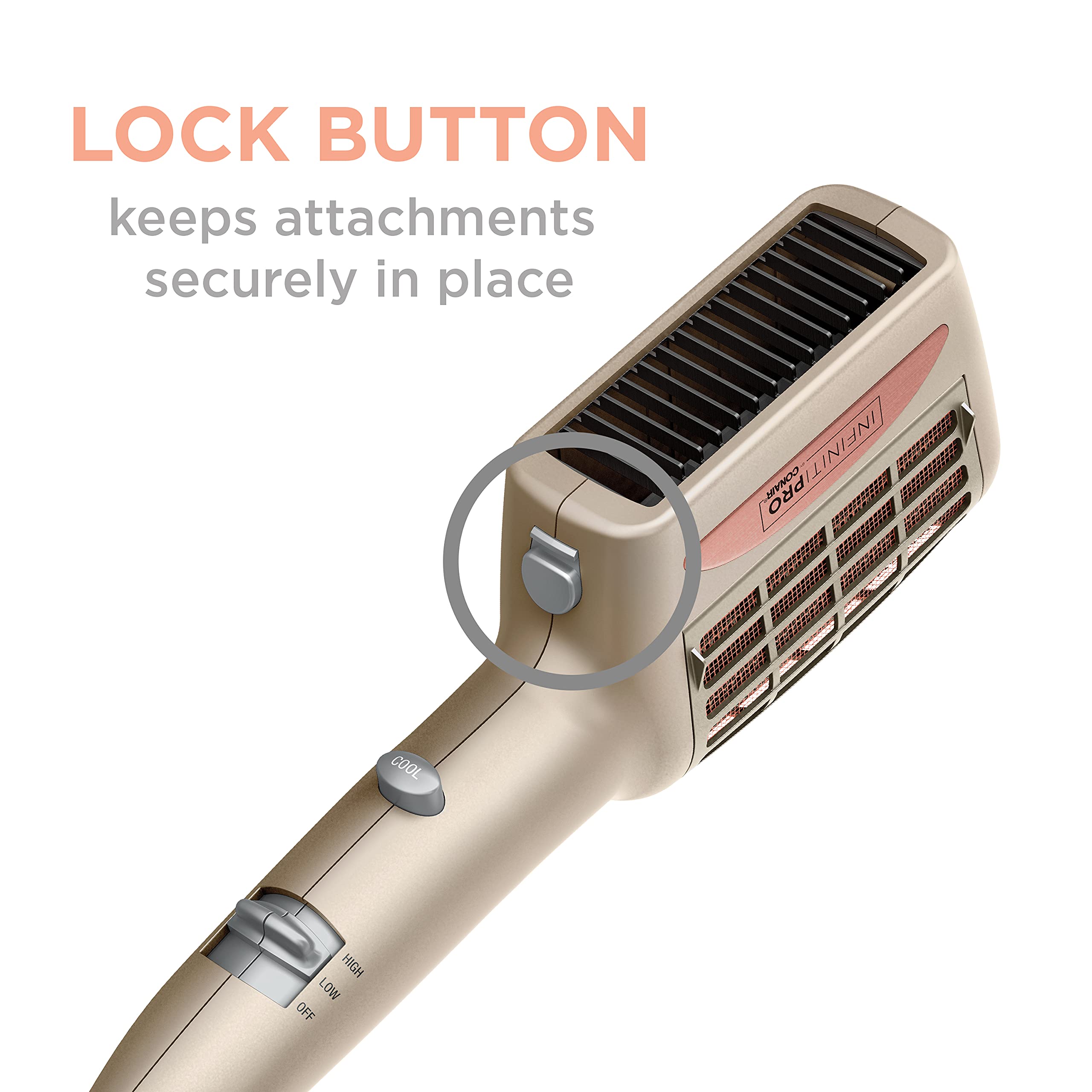 Conair InfinitiPRO wide-tooth comb detangles while styling with less tug.