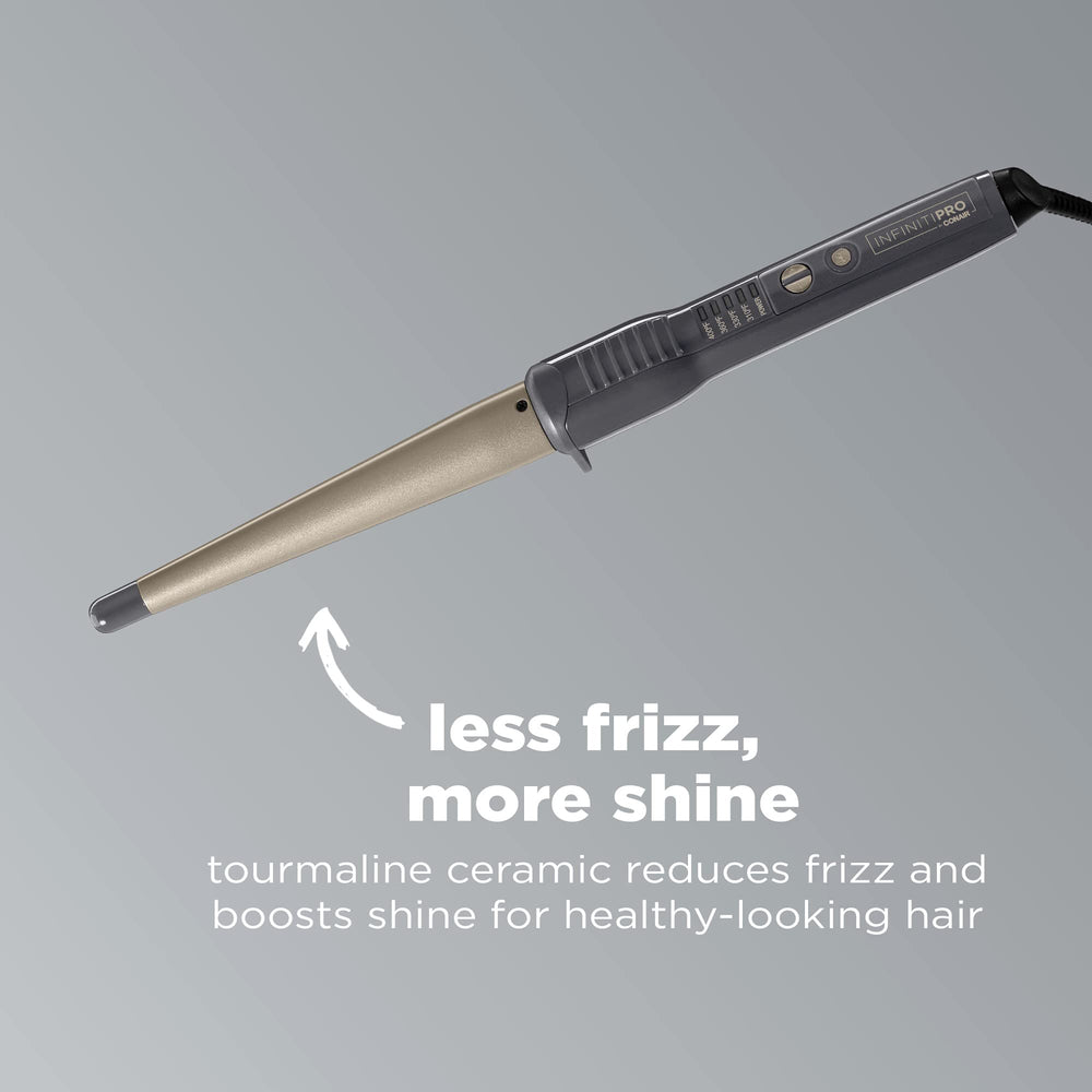 Conair InfinitiPro You Curl conical barrel close-up highlights clamp-free design for smooth curls