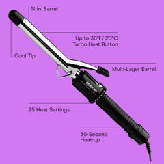 Conair Instant Heat ¾-Inch Curling Iron heat settings dial highlights customization options.