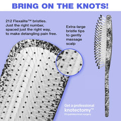 Conair Knot Dr brush showcases flexalite bristles for painless detangling on curly or straight hair