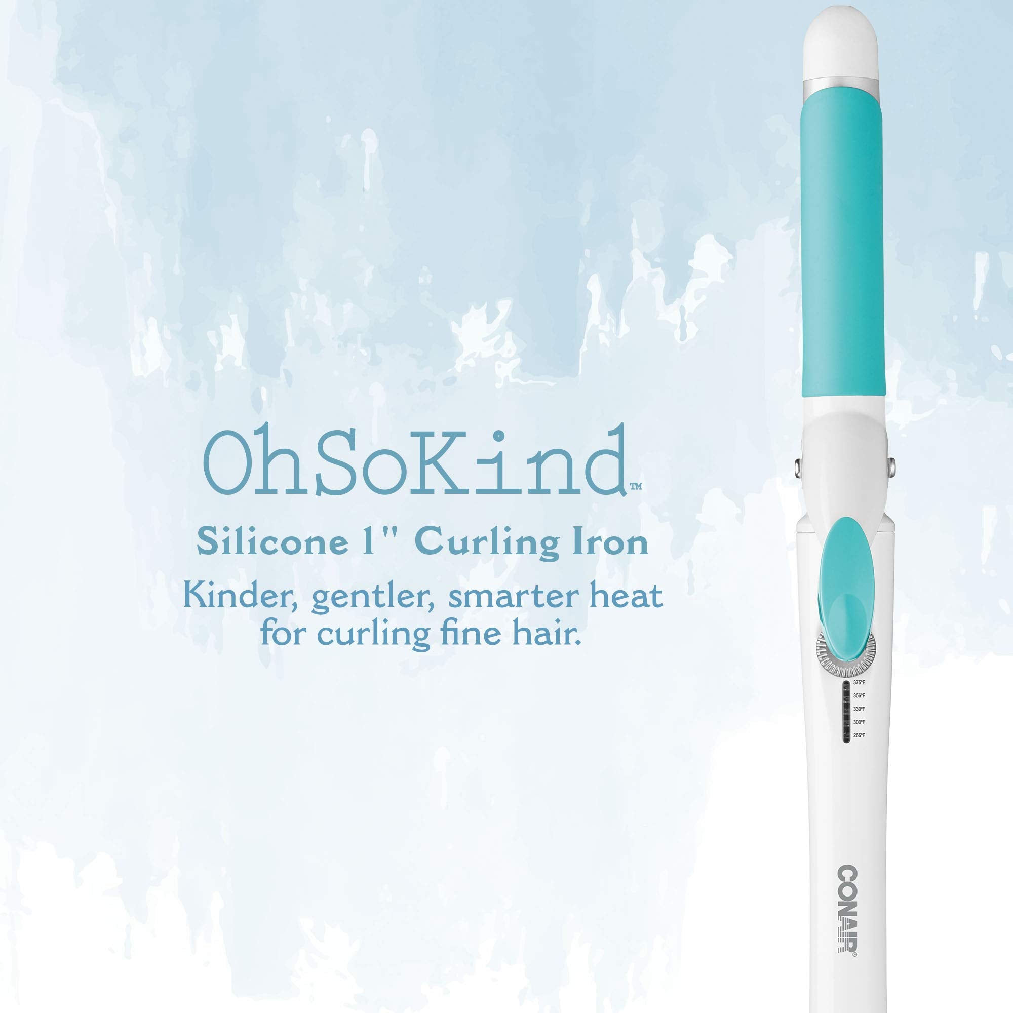 Conair OhSoKind one-inch barrel image shows classic curls for any length.