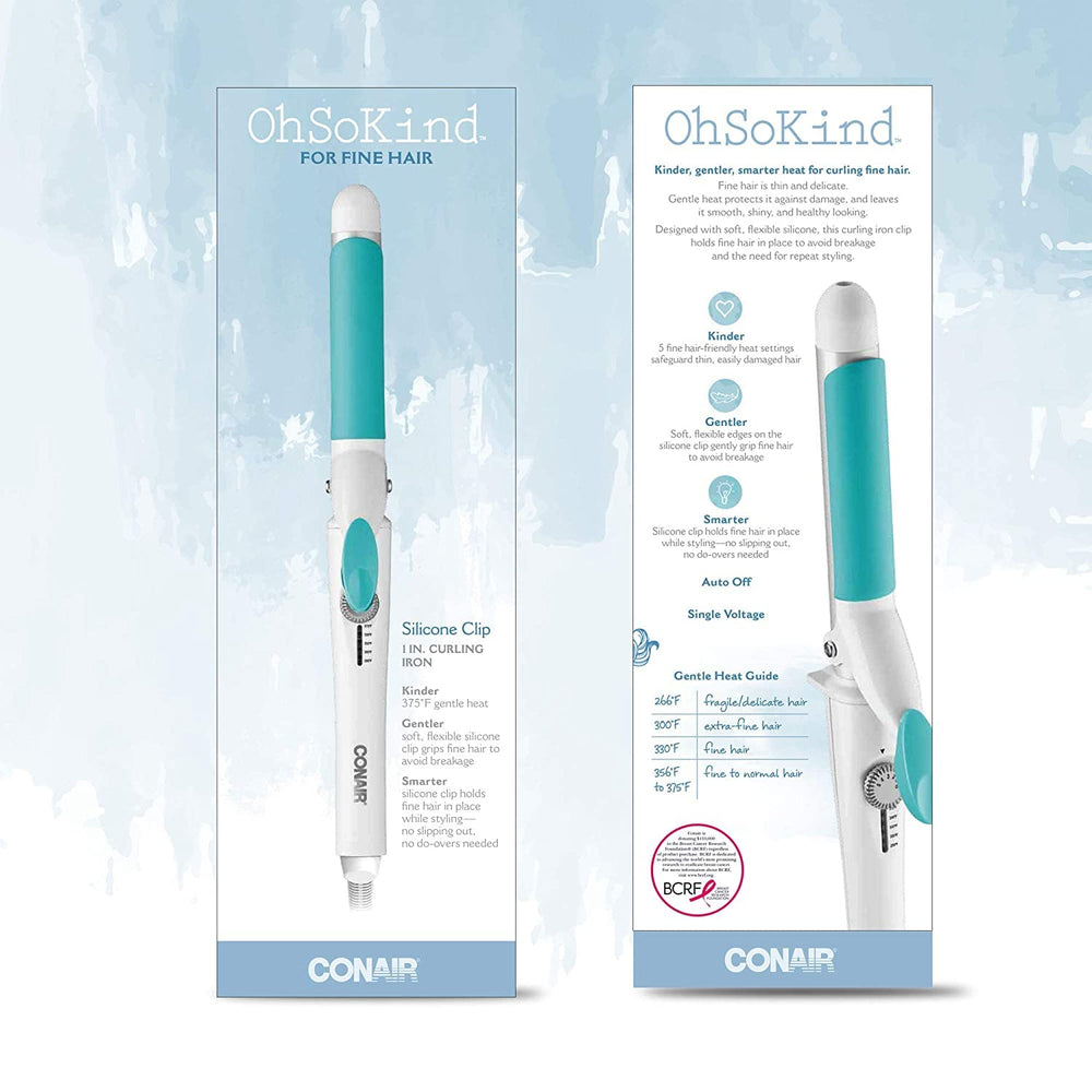 Conair OhSoKind styling-in-action demonstrates safe placement during curling.