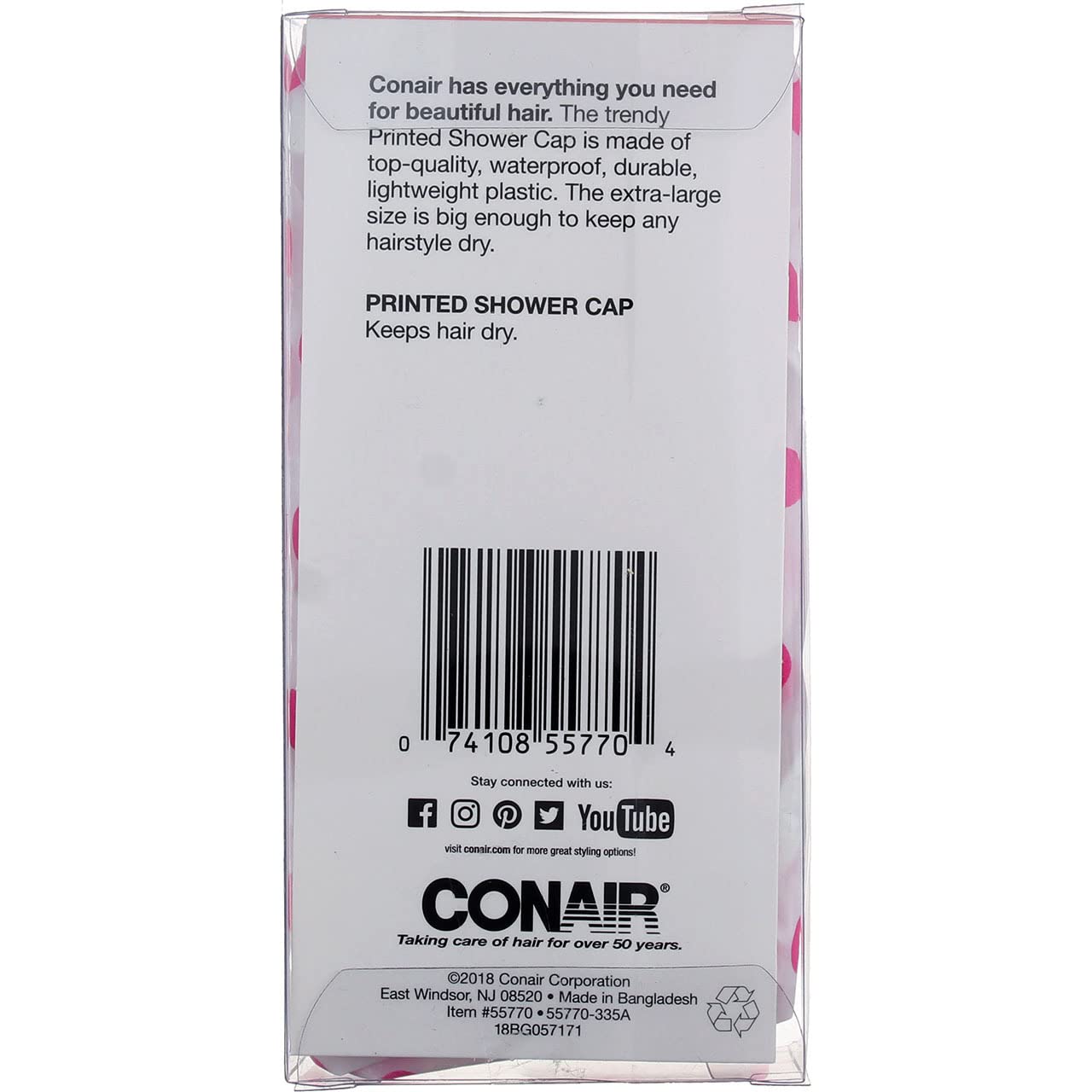 Conair printed XL shower cap easy to use with quick on and off
