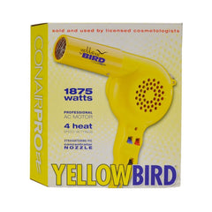 Conair Pro Yellow Bird Hair Dryer front view for quick styling and countertop appeal