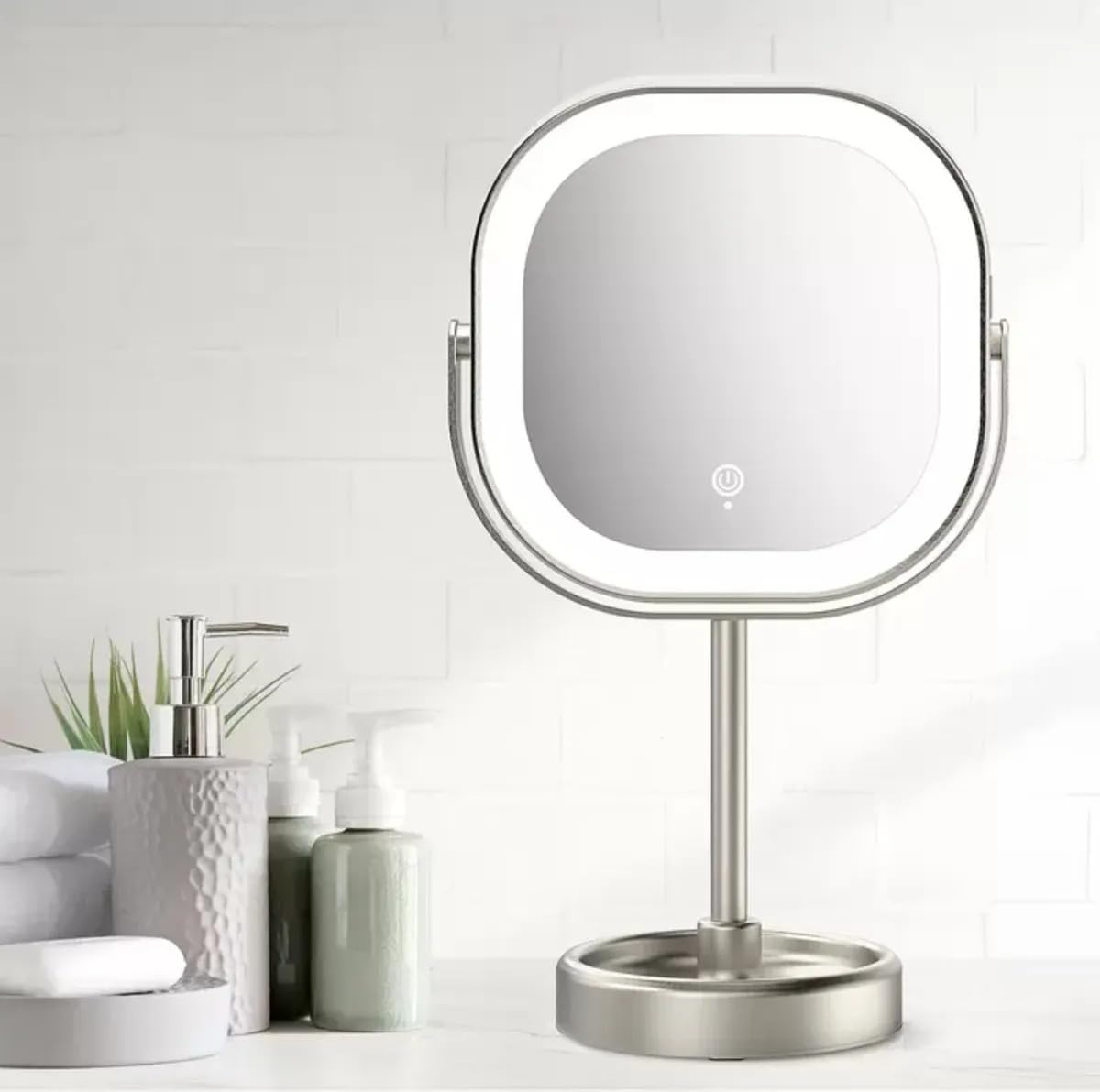 Conair rotating LED mirror with 10x magnification for precise brow shaping and lash work.