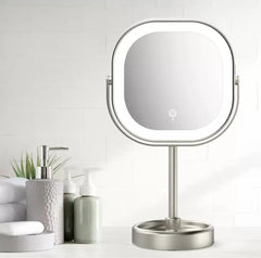 Conair rotating LED mirror with 10x magnification for precise brow shaping and lash work.