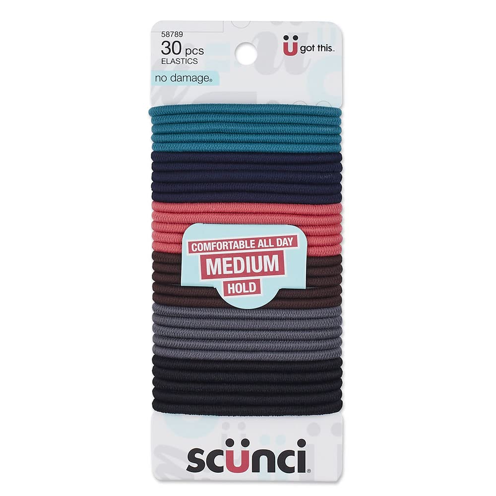 Conair Scunci No Damage elastics in a colorful pack for versatile hair styling.