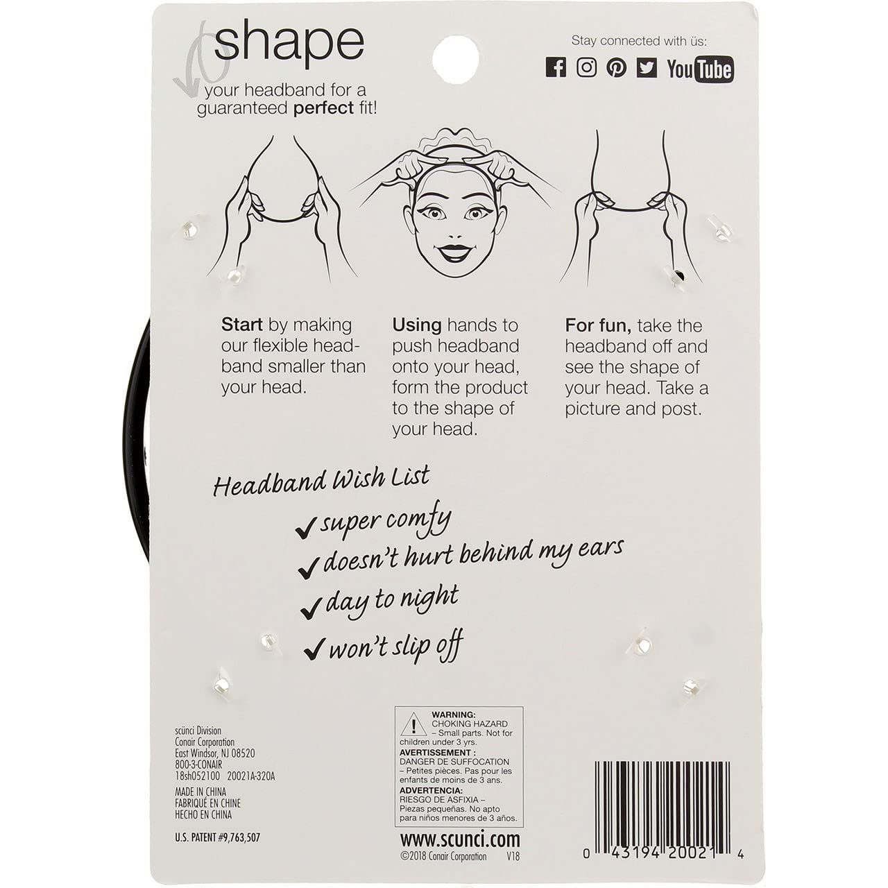 Conair Scunci no slip grip bendable headband in daily use for versatile styling