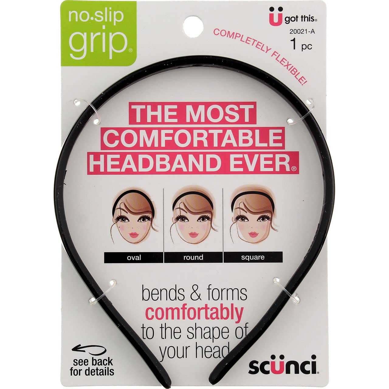 Conair Scunci no slip grip bendable headband closeup pack for secure hold