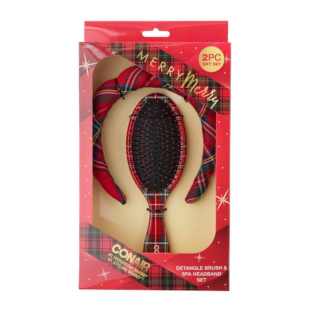 Conair Spa Tartan Headband close-up for hands-free face washing.