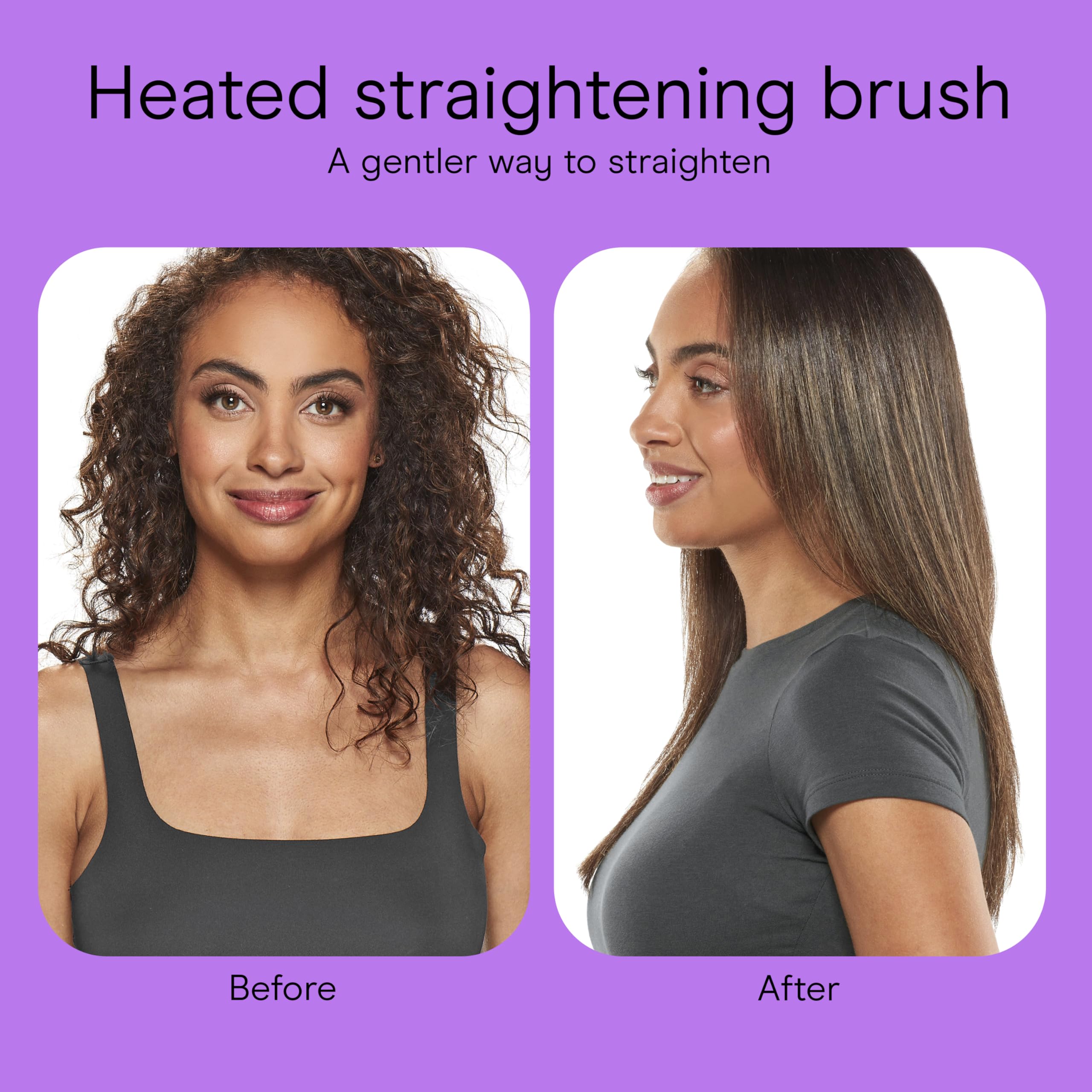 Conair heated straightening brush in action for sleek, salon-like finish.