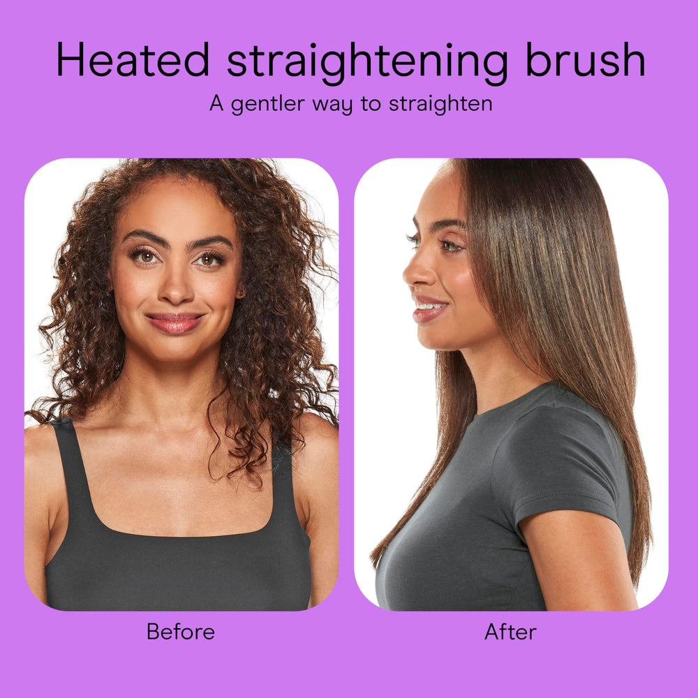 Conair heated straightening brush in action for sleek, salon-like finish.