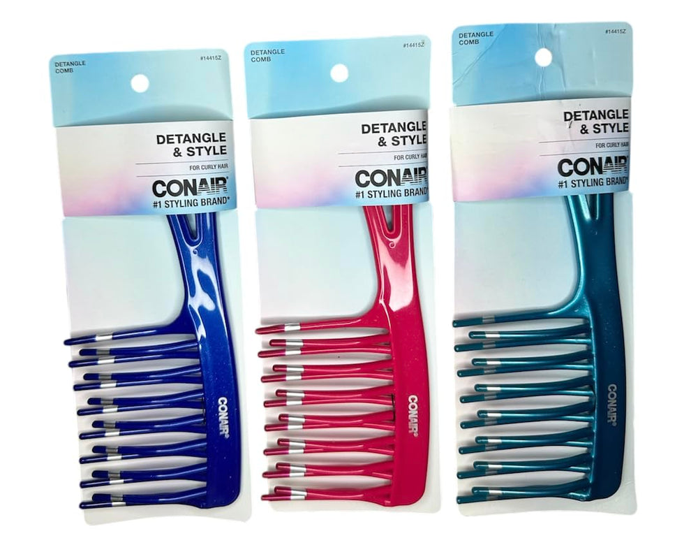 Conair Styling Essentials Style & Detangle Comb 3-pack front view for easier detangling