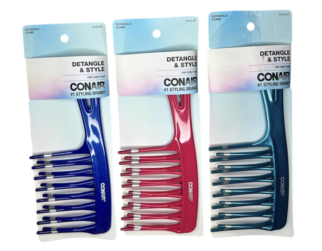 Conair Styling Essentials Style & Detangle Comb 3-pack front view for easier detangling