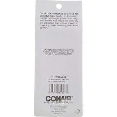 Conair showercap shows large coverage for hair during showers