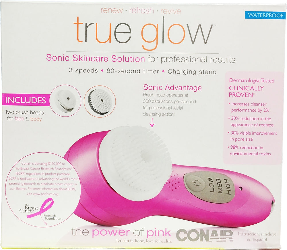 Conair True Glow Sonic Facial Brush front view for a deeper clean and refreshed skin