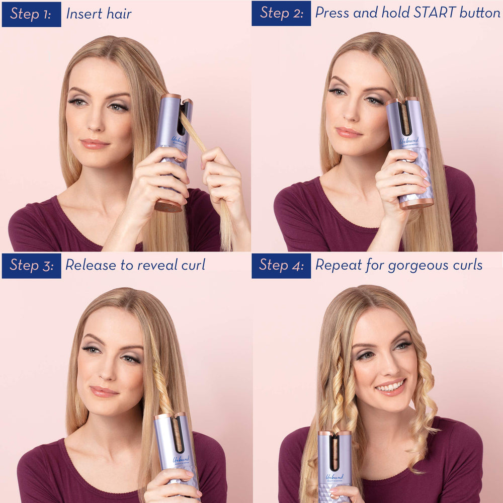 Conair Unbound cordless auto curler charging-dock demonstrates easy recharging for ready-to-style sessions.