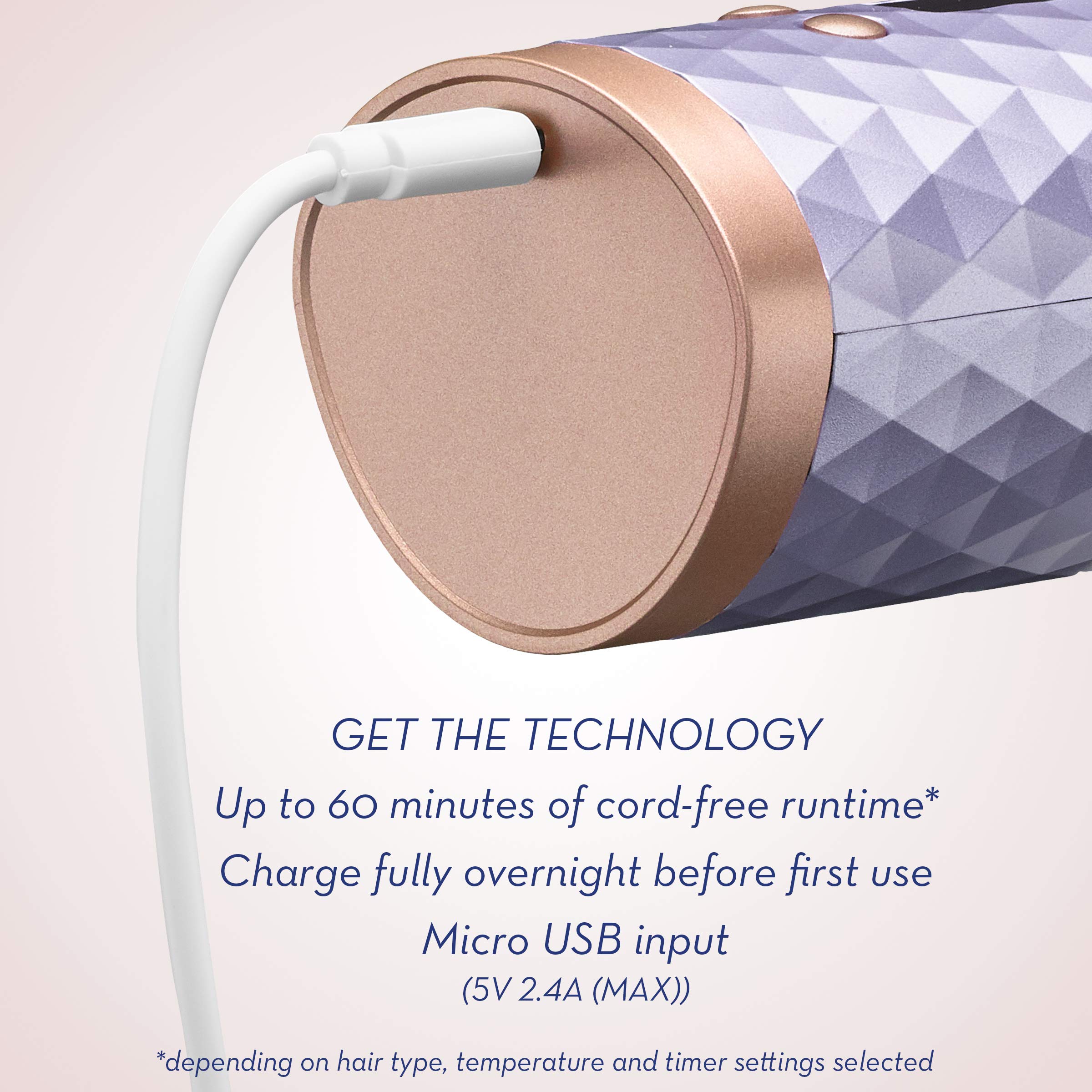 Conair Unbound cordless auto curler digital-display shows heat, timer, and battery status.