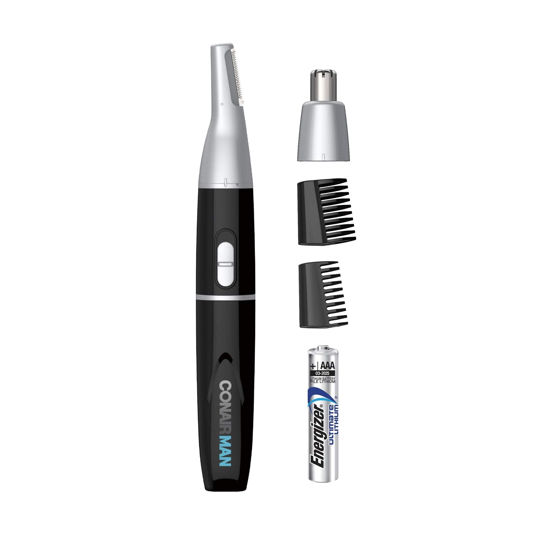ConairMAN all-in-one trimmer sideburns-neckline shows clean edging for a polished look.