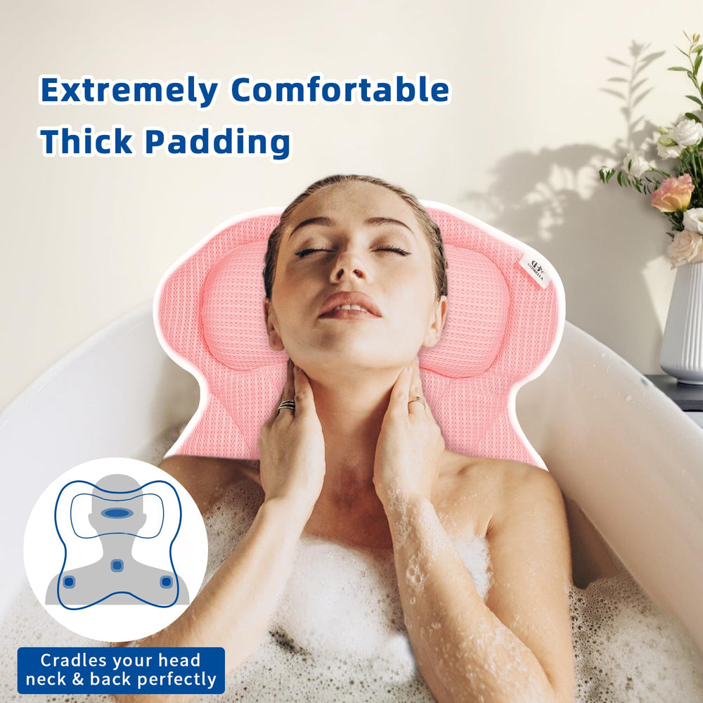 CONBELLA Bath Pillow with 4D air mesh delivers soft comfort and fast drying.