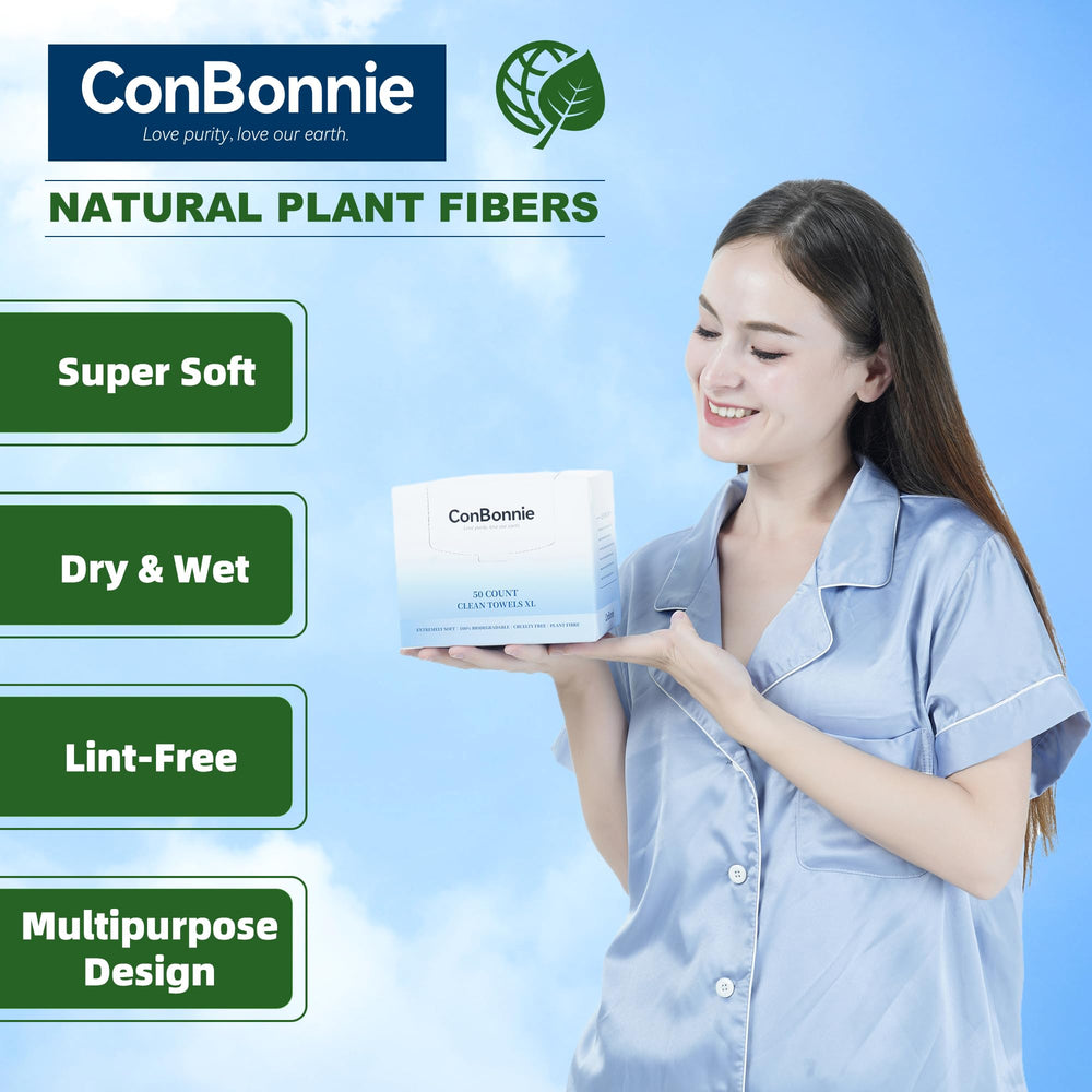 Conbonnie Clean Face Towels XL dual-sided design for gentle wipe and deeper cleanse.