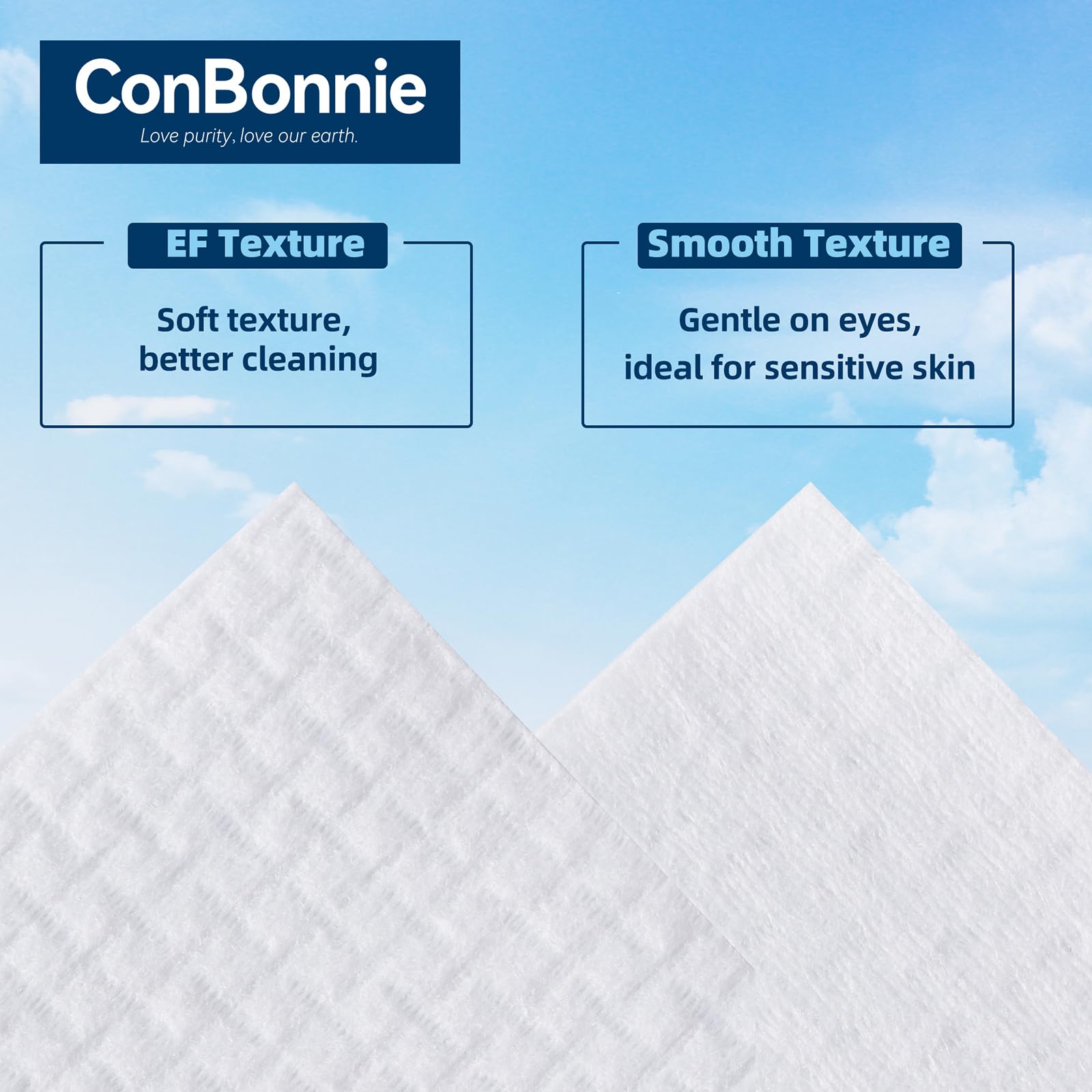 Conbonnie Clean Face Towels XL fragrance-free wipes suitable for sensitive skin.